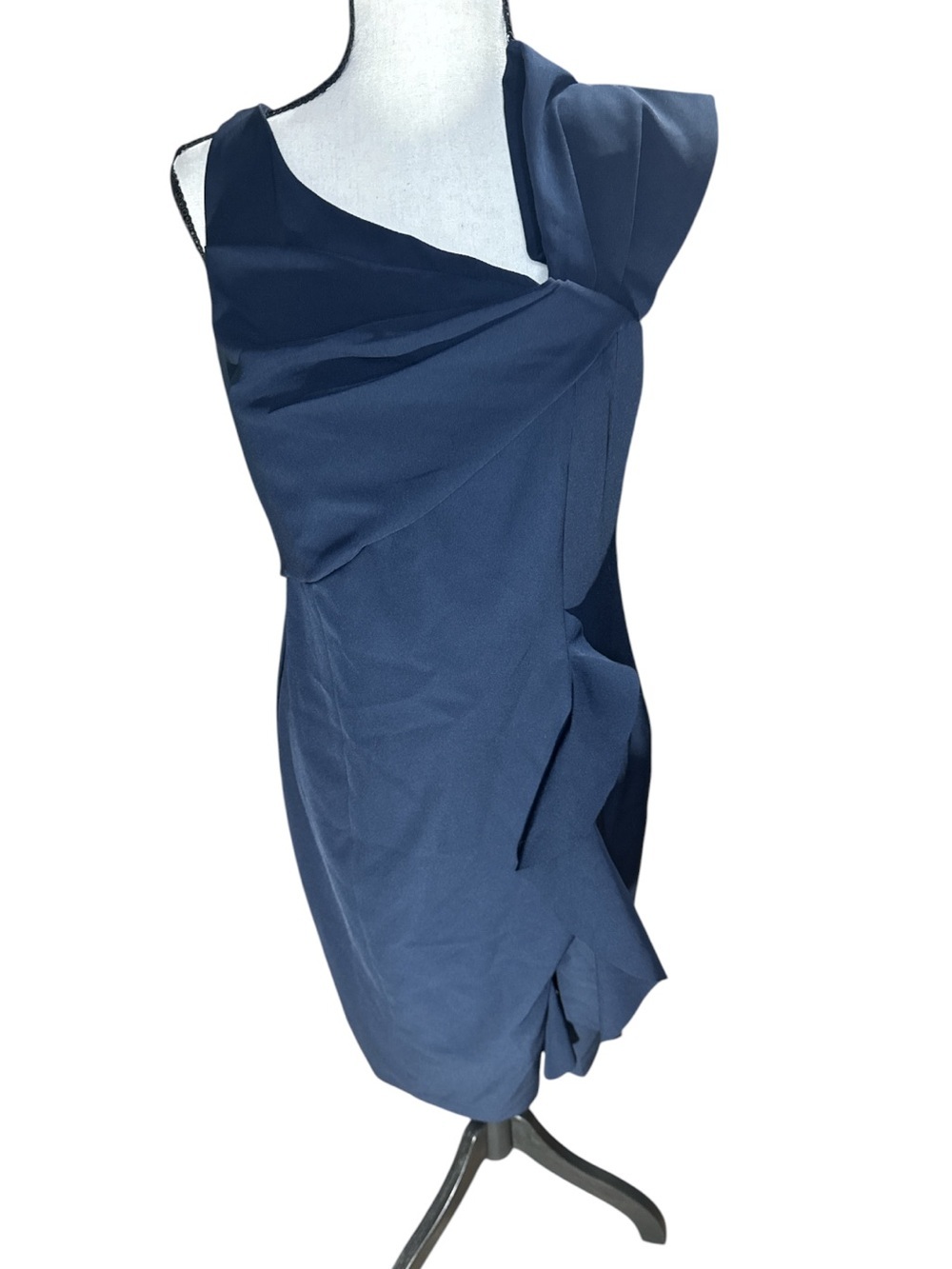 Marina Navy One-Shoulder Ruffle Cocktail Dress Size 8 - Picture 4 of 7